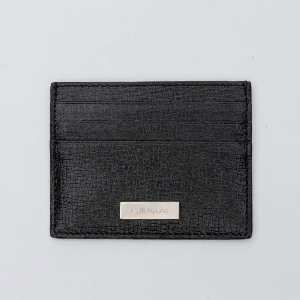 Ferragamo Men New Revival Leather Card Case Black